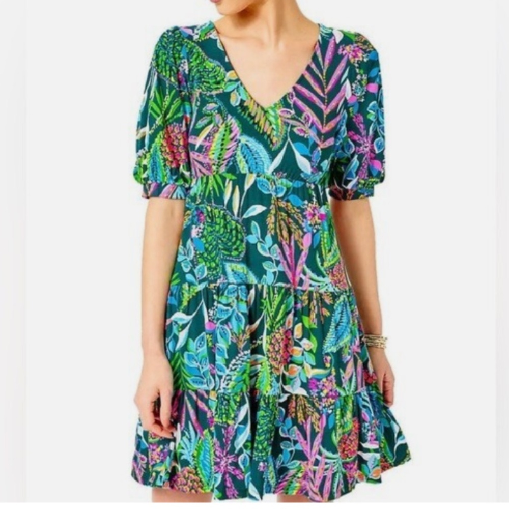 EUC Lilly Pulitzer Chiara Tiered Dress Multi Sunshine Jungle SIZE S - Picture 1 of 6